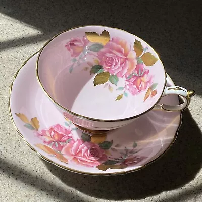 Buy Paragon Fine Bone China Teacup & Saucer Pale Blush Pink Roses Gold Leaves • 216.05£