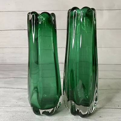 Buy 2 VTG Kosta Boda Emerald Green Submerged Art Glass Vase Elis Bergh Hand Blown • 239.75£