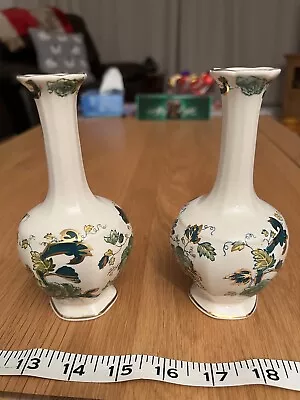 Buy Masons Ironstone Green Chartreuse. Two Matching Narrow Neck Vases. 6” Tall • 8£