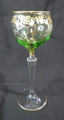 Buy Antique BOHEMIAN HOCK WINE GLASS GREEN W/ Art Nouveau Raised GILT Flowers 7.25  • 104.36£