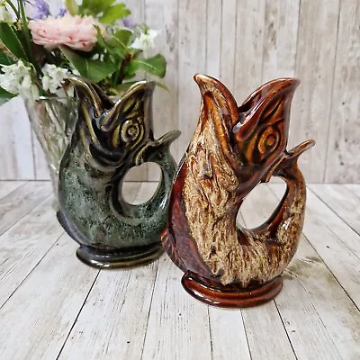 Buy Pair Of Vintage Drip Glaze Fosters Pottery Gurgle Jugs Gurgling Fish Jugs 7  • 15.99£