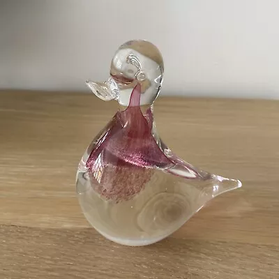 Buy Glass Bird Duck Figurine Pink Flecks Paperweight Ornament 13cms H • 8.99£