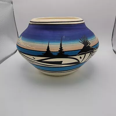 Buy Native American Navajo Pottery Vase Blue Black Signed Blue Mountain  • 14.27£