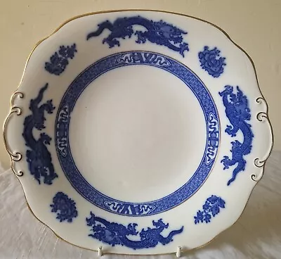 Buy Vintage Blue & White Cauldon Dragon Plate Fancy Shape Gold Trim Pretty • 14.99£