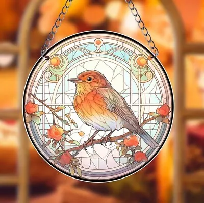 Buy Robin / Bird Design Suncatcher Stained Glass Effect Home Decor Christmas Gift • 6.95£