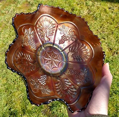 Buy Carnival Glass Bowl Dish Fenton Peacock Grapes Bronze Amethyst Iridescent Vtg • 8.75£