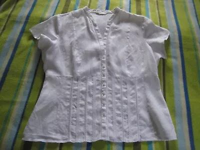 Buy Marks And Spencer 100% Linen White Short Sleeve Blouse, Top Size 14 • 2.50£