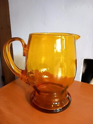 Buy Vintage Mid Century Glass Jug Hand Blown Vase Amber Art 60s Polished 17cm EUC  • 22£