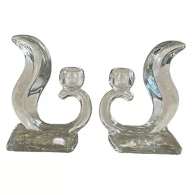 Buy Vintage Squirrel Tail Art Deco Flame Clear Pressed Glass Candle Holders 6.5  • 19.21£