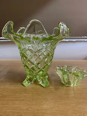Buy Vintage Sowerby Pressed Glass Uranium Green Flower Vase + Frog. -  381 • 28£