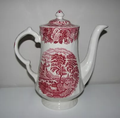 Buy Enoch Wood's English Scenery Pink Coffee Pot Red Transferware Toile England Vtg • 37.75£