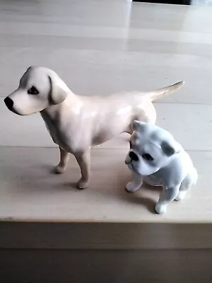 Buy TWO Beswick Ceramic Dog Figurines Golden Labrador And Bulldog Puppy • 17.50£