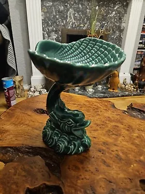 Buy Vintage Dartmouth Pottery Green Glazed Fish With Shell Dish 8” Tall • 15£