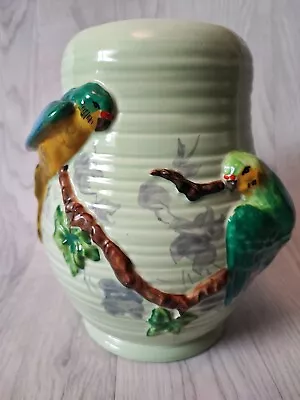 Buy Clarice Cliff Budgerigars 8  Vase Newport Pottery 1930s Birds Green Glaze Rare • 199.99£