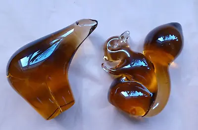 Buy Vintage 1970's Wedgwood Crystal Glass Polar Bear & Squirrel In Amber Glass • 15£