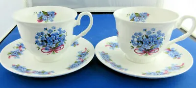 Buy Blue Forget Me Not Pair Of Tea Cup Saucers Adderley Fine Bone China  England  • 56.69£