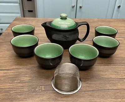 Buy Tea Set With Teapot & 6 Cups Black & Green Crackle Effect London Wok See Note • 20£