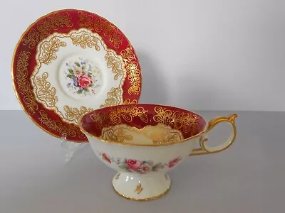 Buy Vintage Royal Crown Derby Bone China Cup Saucer Red Gold Floral Hand Painted • 45£