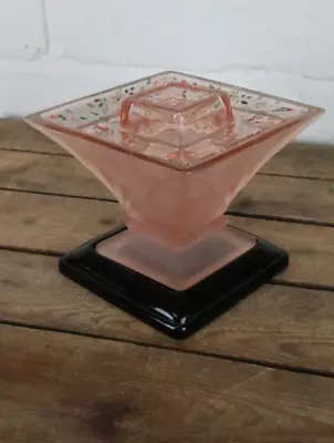 Buy Bagley Art Deco Pink Frosted Glass Posy Vase With Tray Decorated Good Condition • 9.49£