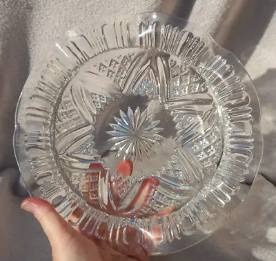 Buy Vintage Cut Glass Shallow Fruit Bowl/Serving Dish-Scalloped Edge. 10 Inch Dia. • 9.95£