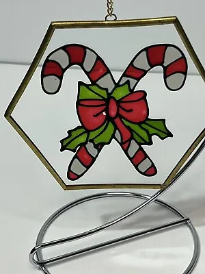 Buy Vintage Stained Glass Window Light Sun Catcher Candy Cane Christmas Holiday 5  • 13.61£