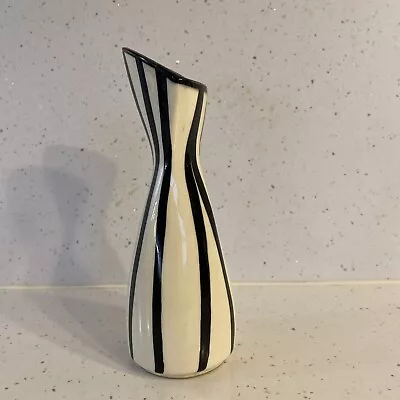 Buy 1950s Vintage Stylised Black & White Striped Assymetrical Ceramic Vase  867 • 10£