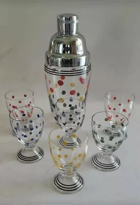 Buy Rare Stuart & Sons Art Deco Enamelled Cocktail Shaker & Glasses Set • 250£