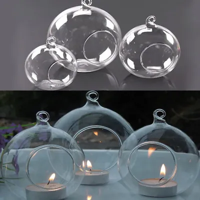Buy 8 10 12cm Glass Baubles Ball Open Mouth Hanging Tealight Holder Wedding Party UK • 48.95£