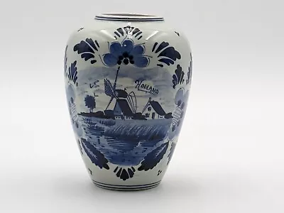 Buy Vintage Hand Painted Holland Delft Blue Flower Vase 6  Floral Windmill Motif • 23.72£