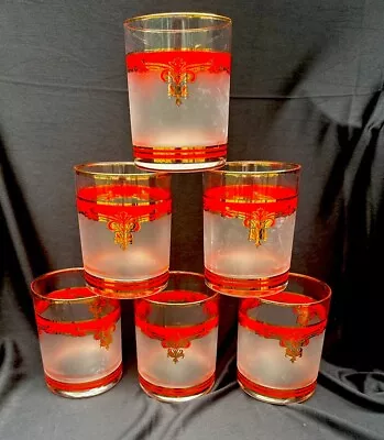 Buy VINTAGE CULVER GLASS WARE SET OF 6 HIGHBALL GLASSES, 22K GOLD COATED Red/Gold • 47.99£