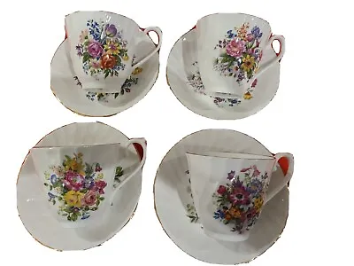 Buy Vintage Royal Sutherland  4 Tea Cup And Saucer Sets - Staffordshire England • 30.45£