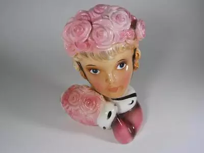 Buy Enesco 6  Teen Head Vase Wall Pocket Blond Hair Pink Roses Hat W Ermine Fur Muff • 51.46£