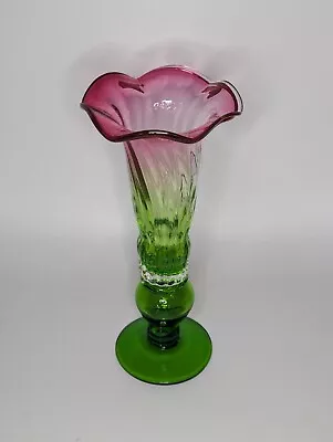 Buy Cranberry And Green Glass Stemmed Vase Ca 25cm Medium • 10£