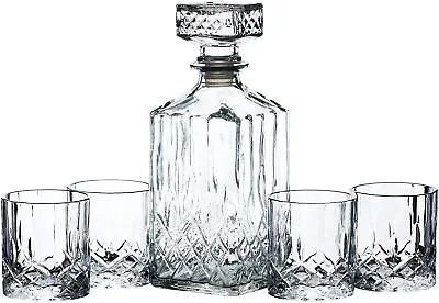Buy BarCraft Cut-Glass Whisky Decanter And Tumbler Set In Gift Box (5 Pieces), Krist • 25.55£