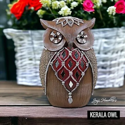 Buy Owl Ornament Kerala Flower Owl Mirror Glass Bird Sculpture Figurine Home Decor • 10.90£