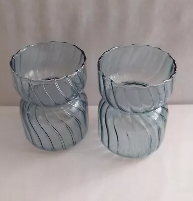 Buy Pair Antique/Vintage Fine Ribbed Glass Hyacinth Bulb Vases Clear Blue Tone  • 28£