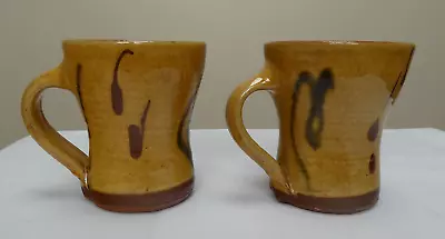 Buy Two Clive Bowen Studio Pottery Mugs With Abtract Pattern. Excellent Condition • 25£