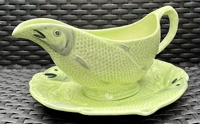Buy Antique Art Deco Green MELBA WARE Majolica Fish Sauce Boat And Plate Stand • 59£
