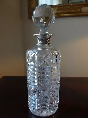 Buy Vintage Cut Glass Lead Crystal Silver Topped Whisky Decanter London 1935. • 150£