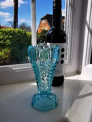 Buy Davidsons Art Deco  'Chevron' Blue Art Glass Vase C1930's • 18£