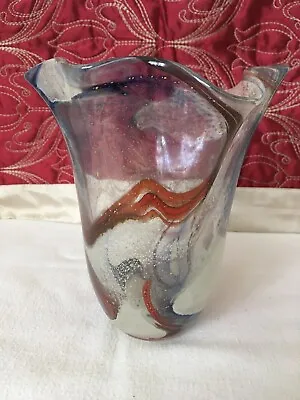 Buy MTARFA Art Glass Freeform Handkerchief Top Multi Colour Vintage Hand Blown Vase • 24£