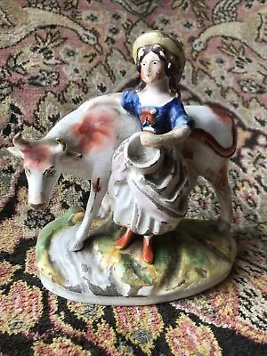 Buy Antique Staffordshire Potteries Figurine-Milk Maid With Cow-circa 1860-19cm • 128£