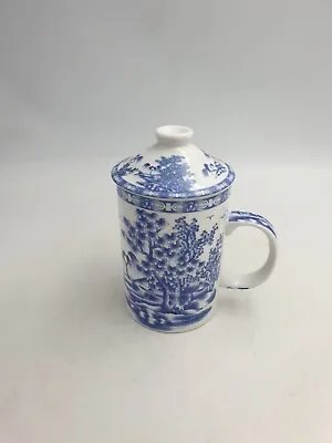 Buy Chinese Blue White Porcelain Lidded Cup Mug Willow Pattern Water View Vegetation • 14.99£
