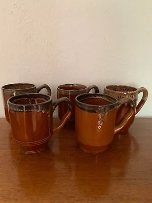 Buy 5 Vintage Churston Pottery CP Drip Glaze Mugs Coffee Cups Devon Pottery • 22.99£