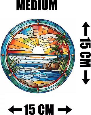 Buy Scenic Beach Sunset Stained Glass Effect Static Cling Window Sticker Colourful • 5.99£