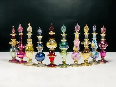 Buy Lot/ Set Of 10 Egyptian Perfume Bottles Gold Decorative Pyrex Glass Size 4  • 52.83£