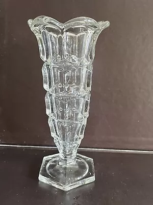 Buy Art Deco Davidson Pressed Glass Jacobean Vase Clear Scalloped Footed Vase • 8£