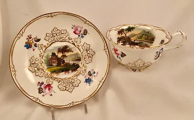 Buy Antique Minton Tea Cup & Saucer, Scenic, Hand Painted, C 1850 • 233.52£