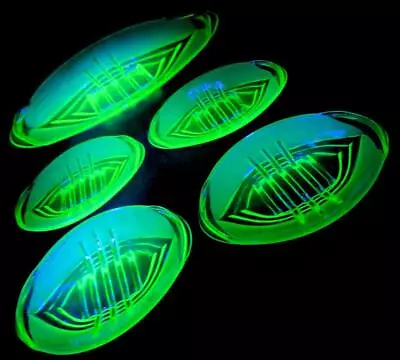 Buy Art Deco Czech Stolzle Uranium Green Glass Large Serving Plate And 4 Side Plates • 48.99£