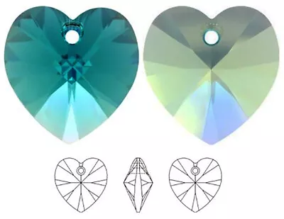 Buy 2 Swarovski Crystal Xilion Glass Heart Pendants 6228, Blue Zircon Ab, 10 Mm • 1.95£
